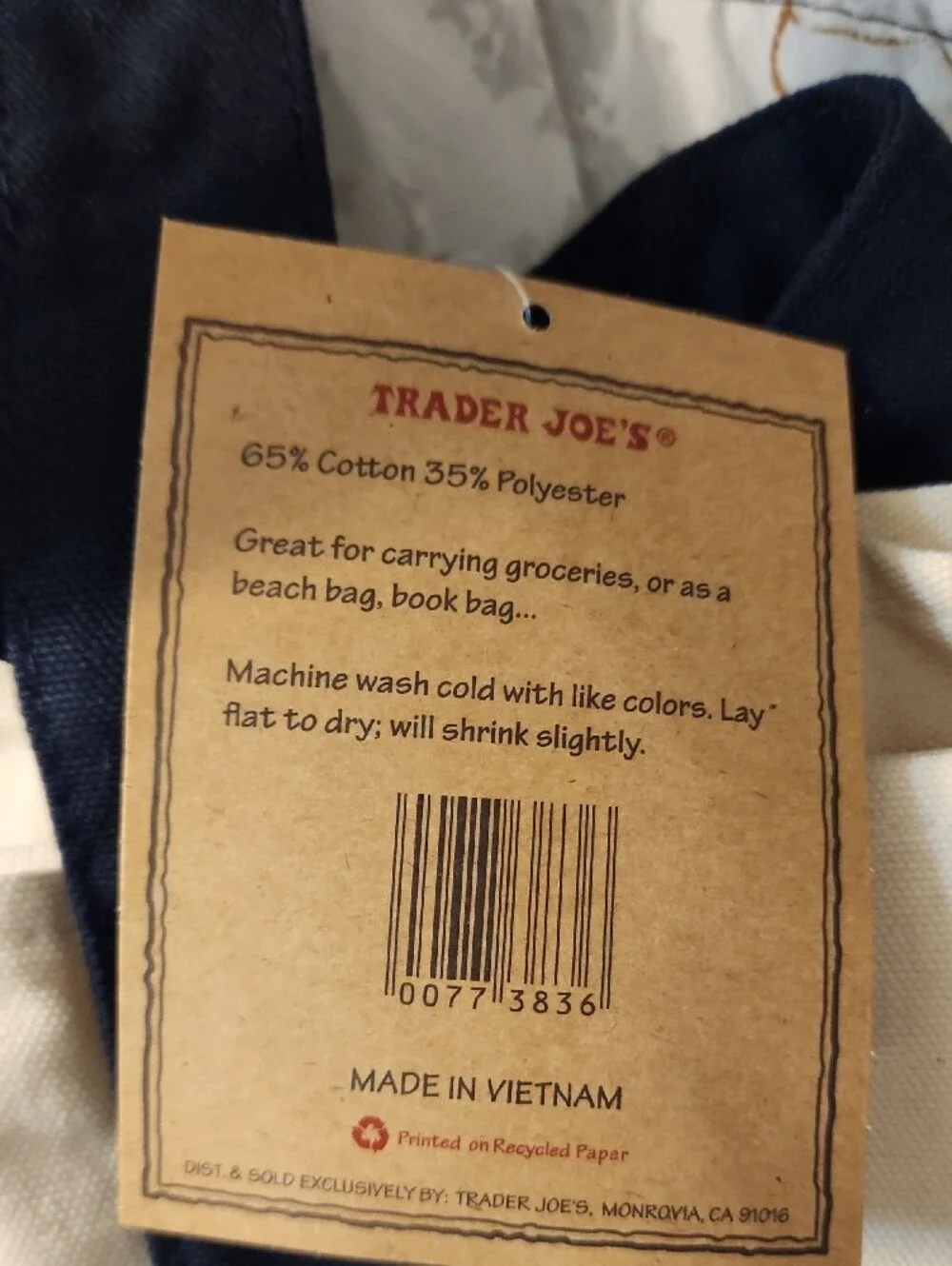 Trader Joe's Canvas Tote Bag - Navy & Cream - Set Of 2